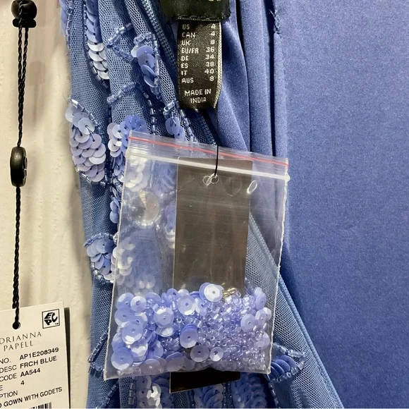 Beautiful Adrianna Papell Blue Dress with Floral Beaded & Sequins Embroidery - Picture 15 of 15